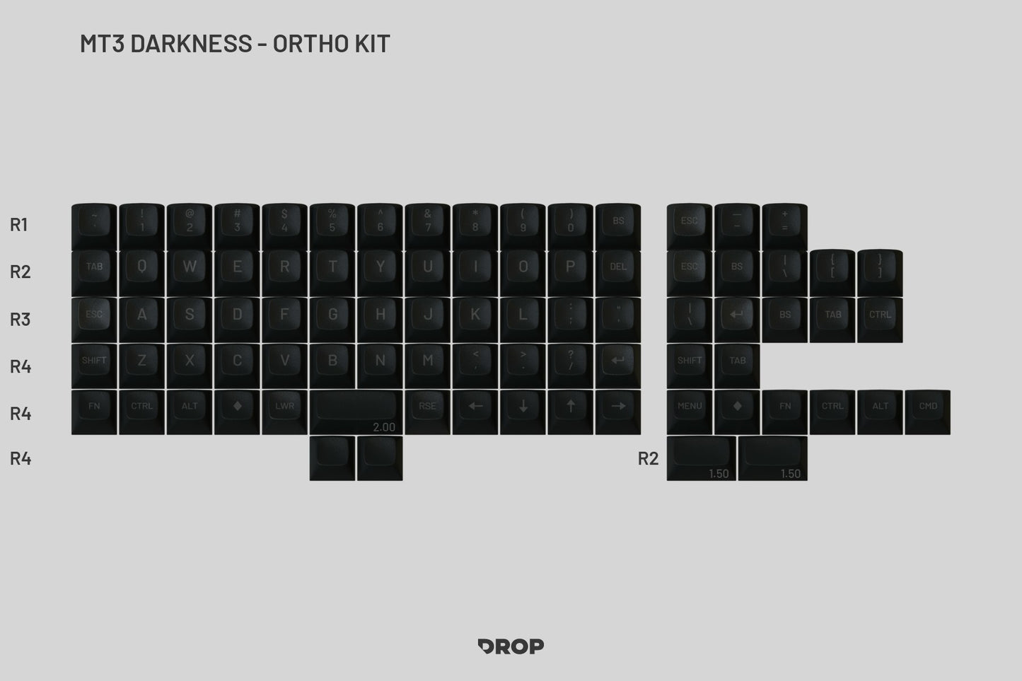 Drop MT3 Darkness Keycap Set - Ortho Kit