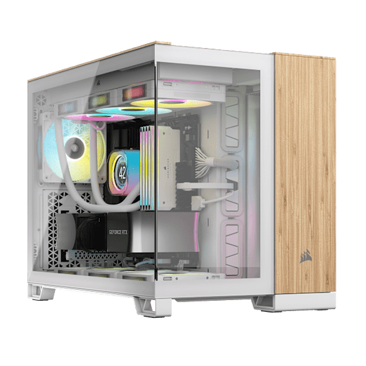 2500X Micro ATX Dual Chamber PC Case - White/Bamboo Wood