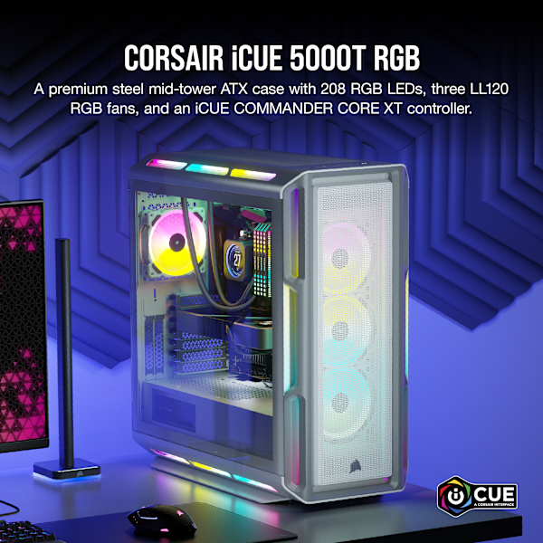 iCUE 5000T RGB Tempered Glass Mid-Tower ATX PC Case — White