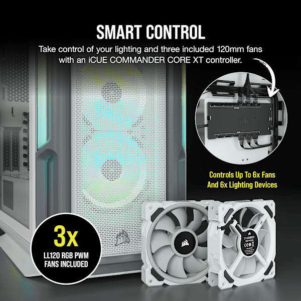 iCUE 5000T RGB Tempered Glass Mid-Tower ATX PC Case — White