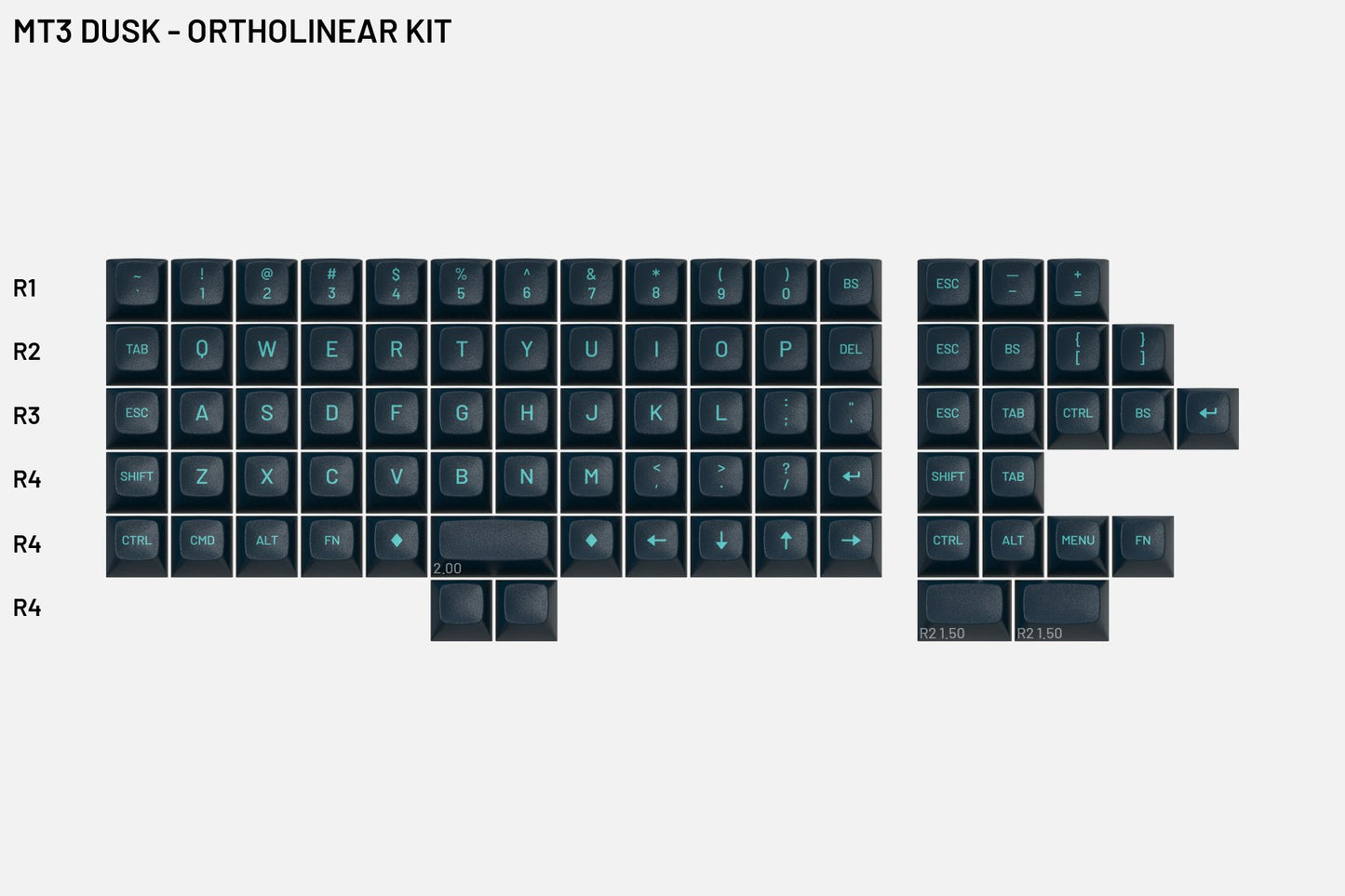 Drop MT3 Dusk Keycap Set - Ortholinear Kit