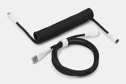 Drop Black and White Coiled Keyboard Cable - YC8 - White-on-Black