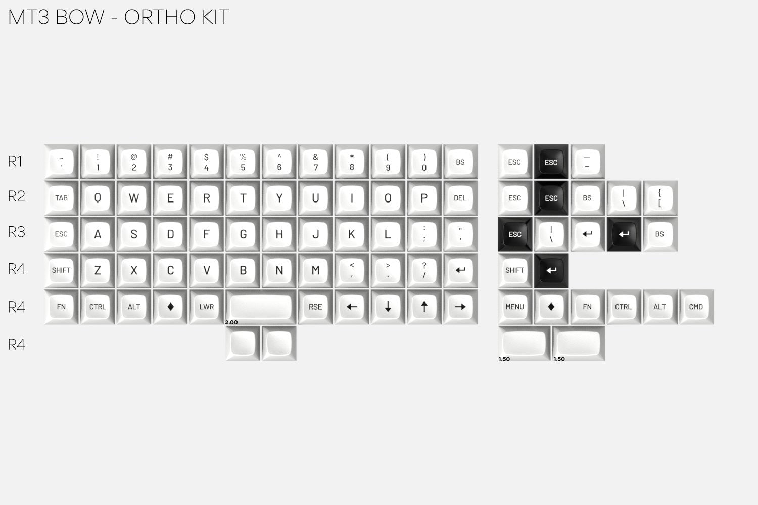 Drop MT3 Black-on-White Keycap Set - Ortho Kit