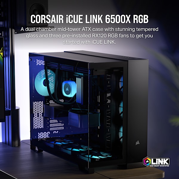 iCUE LINK 6500X RGB Mid-Tower ATX Dual Chamber PC Case - Black