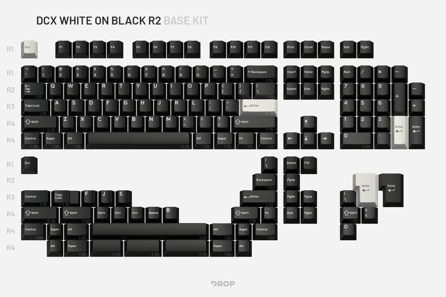 Drop DCX White-on-Black Keycap Set - Base Kit