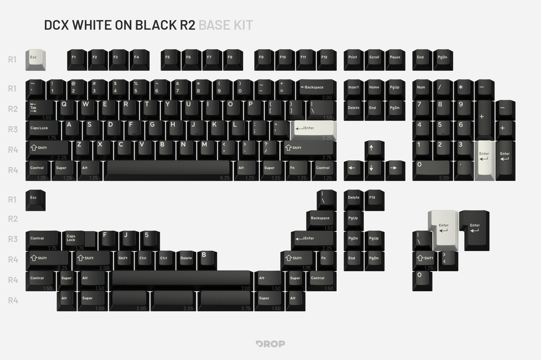 Drop DCX White-on-Black Keycap Set - Base Kit