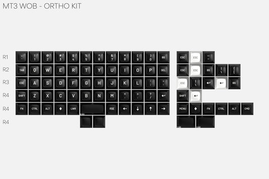 Drop MT3 White-on-Black Keycap Set - Ortho Kit