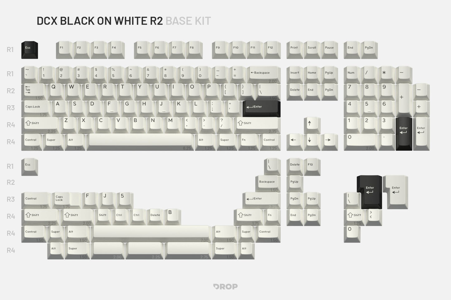 Drop DCX Black-on-White Keycap Set - Base Kit