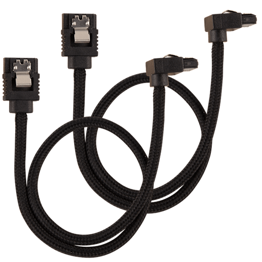 Premium Sleeved SATA 6Gbps 30cm 90° Connector Cable — Black