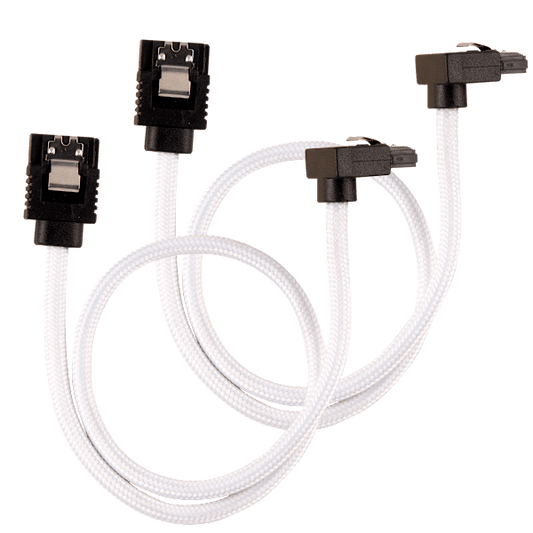 Premium Sleeved SATA 6Gbps 30cm 90° Connector Cable — White
