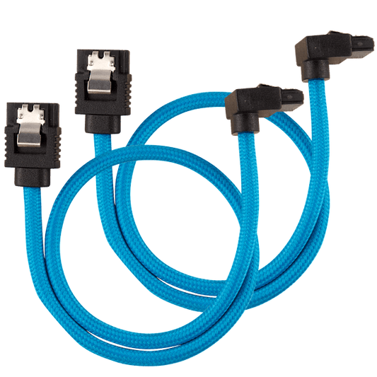 Premium Sleeved SATA 6Gbps 30cm 90° Connector Cable — Blue