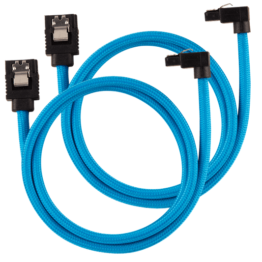 Premium Sleeved SATA 6Gbps 60cm 90° Connector Cable — Blue