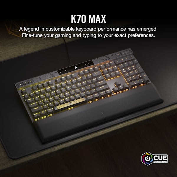 K70 MAX RGB Magnetic-Mechanical Gaming Keyboard — Adjustable CORSAIR MGX Switches — Steel Grey (Refurbished)