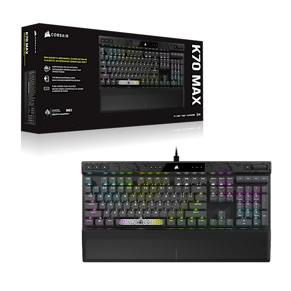 K70 MAX RGB Magnetic-Mechanical Gaming Keyboard — Adjustable CORSAIR MGX Switches — Steel Grey (Refurbished)