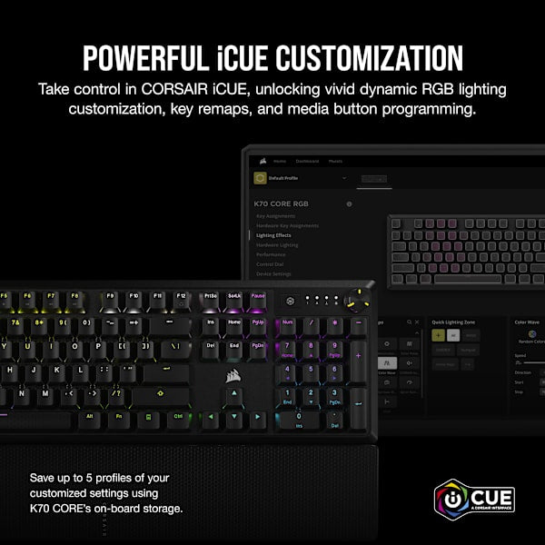 K70 CORE RGB Mechanical Gaming Keyboard with Palm Rest — Black (Refurbished)
