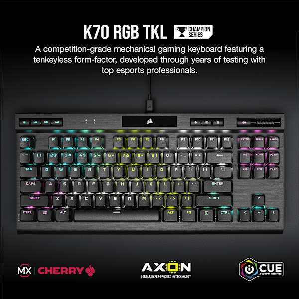 K70 RGB TKL CHAMPION SERIES Mechanical Gaming Keyboard — CHERRY MX Blue (Refurbished)