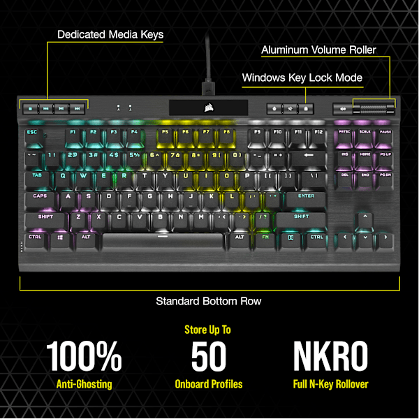 K70 RGB TKL CHAMPION SERIES Mechanical Gaming Keyboard — CHERRY MX Blue (Refurbished)