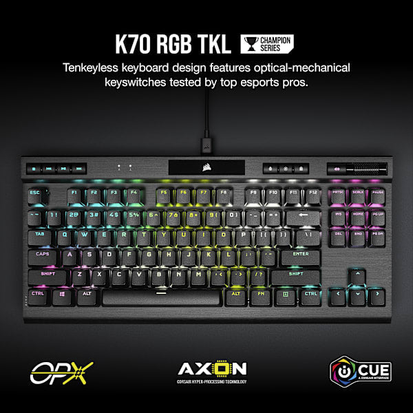 K70 RGB TKL CHAMPION SERIES Optical-Mechanical Gaming Keyboard with PBT DOUBLE SHOT PRO Keycaps (NA) (Refurbished)