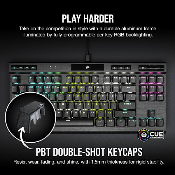 K70 RGB TKL CHAMPION SERIES Optical-Mechanical Gaming Keyboard with PBT DOUBLE SHOT PRO Keycaps (NA) (Refurbished)