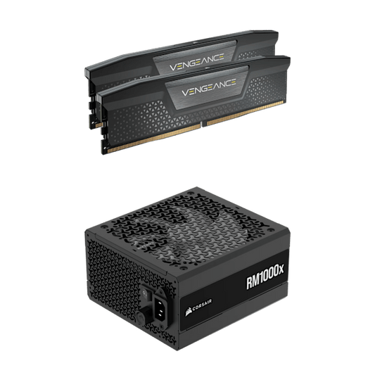 VENGEANCE® 64GB (2x32GB) DDR5 DRAM 6000MT/s CL30 Memory Kit and RMx Series 1000W Power Supply Bundle