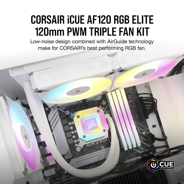 iCUE AF120 RGB ELITE 120mm PWM Triple Fan Kit - White (Revival Series)