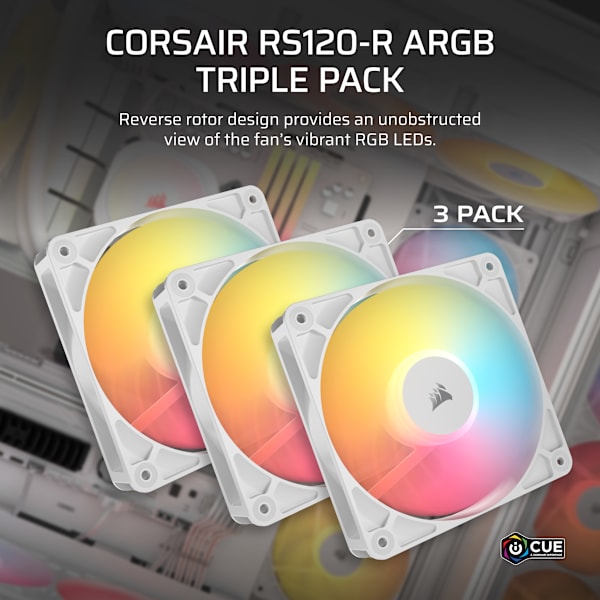 RS120-R ARGB 120mm PWM Reverse Fans Triple Pack - White (Revival Series)
