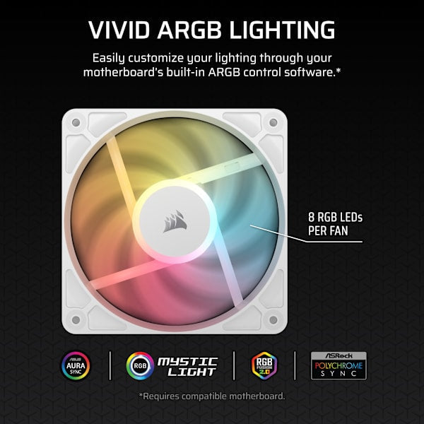 RS120-R ARGB 120mm PWM Reverse Fans Triple Pack - White (Revival Series)