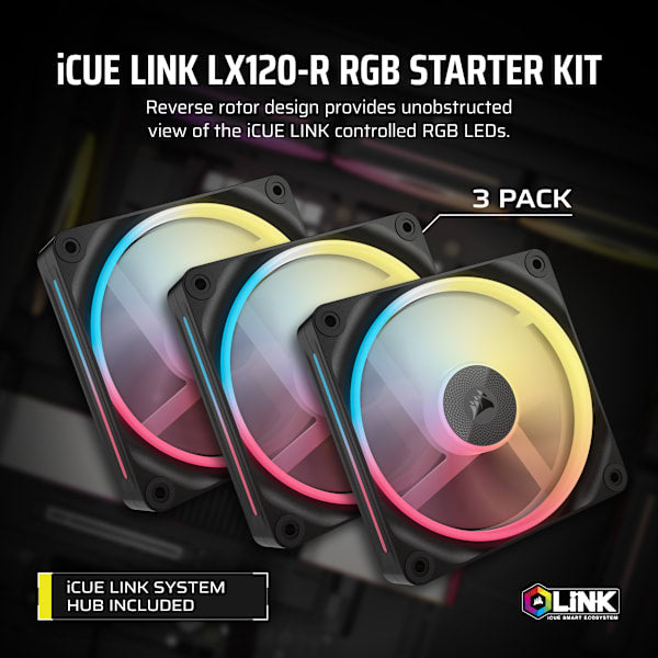 iCUE LINK LX120-R RGB 120mm PWM Reverse Fans Starter Kit (Revival Series)
