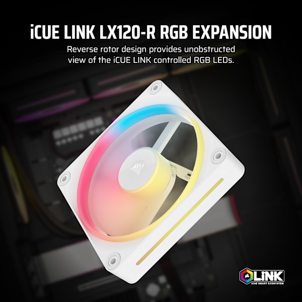 iCUE LINK LX120-R RGB 120mm PWM Reverse Fan Expansion - White (Revival Series)
