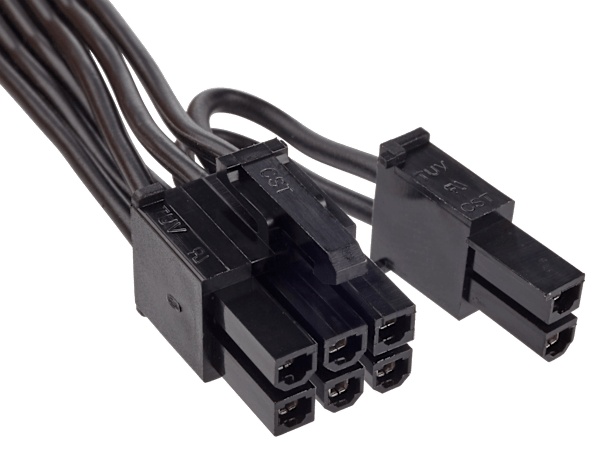 Type 3 Flat Black Ribbon Cable PCIe 6+2 pin, single connector, Compatible with all type 3 pin out PSU