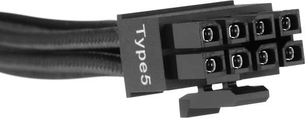 Cable, Type 5, EPS/ATX12V Power Connector, 8-Pin (4+4 Split), 16AWG, 400mm, Individually Sleeved, Black
