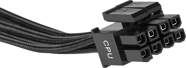 Cable, Type 5, EPS/ATX12V Power Connector, 8-Pin (4+4 Split), 16AWG, 400mm, Individually Sleeved, Black