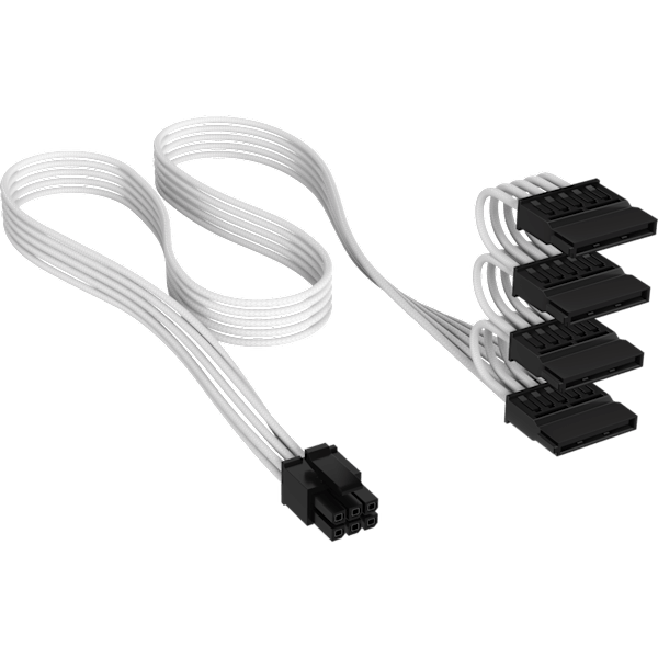 Elite Premium Individually Sleeved SATA Power Cable (4 connectors) Type 4 - White