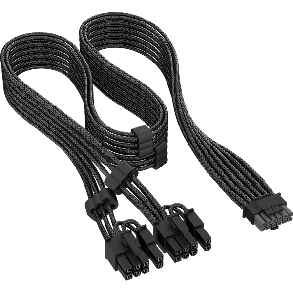 Corsair Debossed 12V-2x6 to 2x 8-pin PCIe (6+2-pin) Cable, 650mm, Black