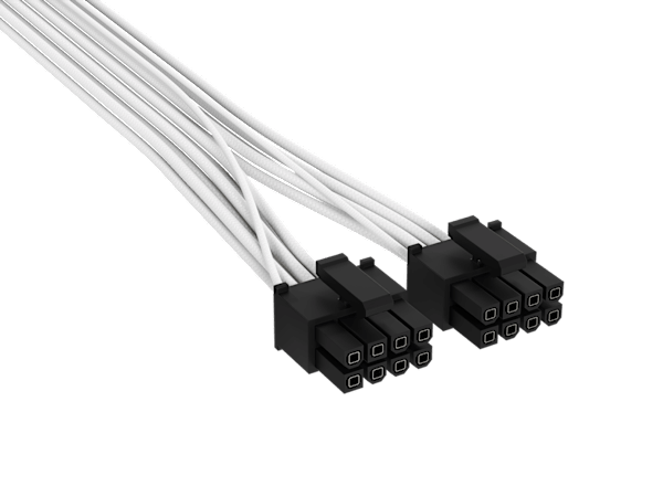 Elite Premium Individually Sleeved, 2x 8-Pin to PCIe 12V-2x6 600W Cable, Type 4 - White