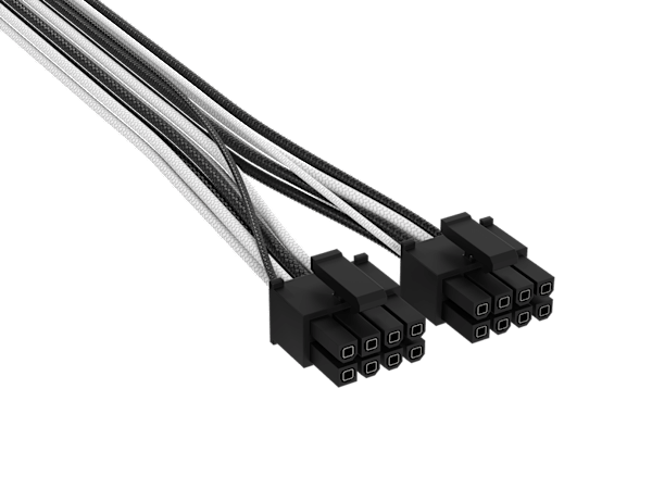 Elite Premium Individually Sleeved, 2x 8-Pin to PCIe 12V-2x6 600W Cable, Type 4 - Black/White