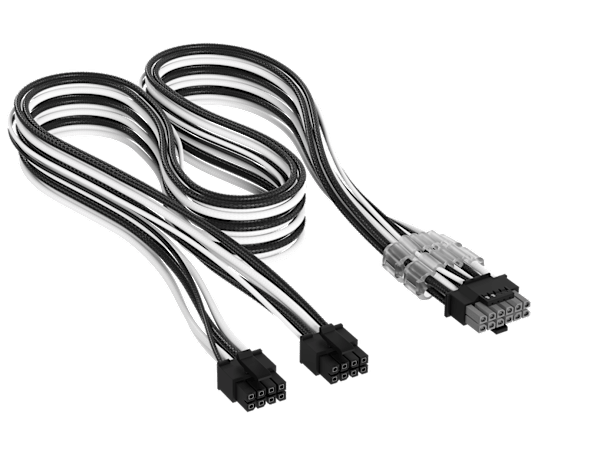 Elite Premium Individually Sleeved, 2x 8-Pin to PCIe 12V-2x6 600W Cable, Type 5 - Black/White