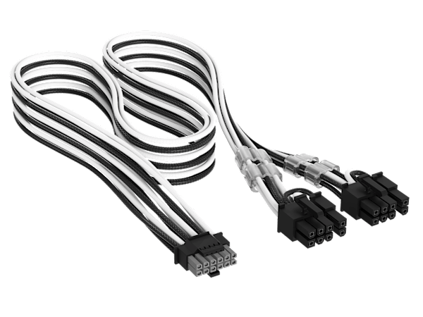Elite Premium Individually Sleeved, PCIe 12V-2x6 to 2x 8-pin (6+2 split) PCIe Cable - Black/White
