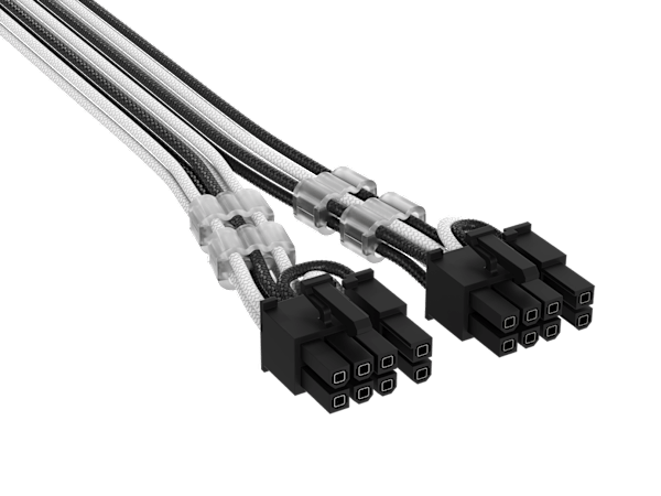 Elite Premium Individually Sleeved, PCIe 12V-2x6 to 2x 8-pin (6+2 split) PCIe Cable - Black/White
