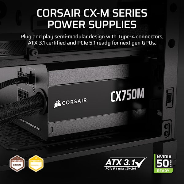 CX-M Series CX750M ATX 3.1 Cybenetics Bronze Semi-Modular PSU