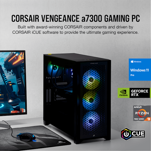 VENGEANCE a7300 Gaming PC: AMD Ryzen 9 7900X, NVIDIA RTX 4090, 64GB DDR5 5600 MTs Memory, 2TB NVMe SSD (Certified Refurbished)