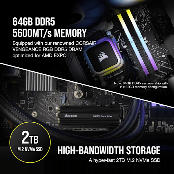 VENGEANCE a7300 Gaming PC: AMD Ryzen 9 7900X, NVIDIA RTX 4090, 64GB DDR5 5600 MTs Memory, 2TB NVMe SSD (Certified Refurbished)
