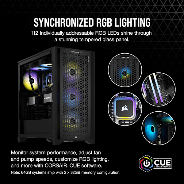 VENGEANCE a7300 Gaming PC: AMD Ryzen 9 7900X, NVIDIA RTX 4090, 64GB DDR5 5600 MTs Memory, 2TB NVMe SSD (Certified Refurbished)