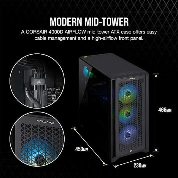 VENGEANCE a7300 Gaming PC: AMD Ryzen 9 7900X, NVIDIA RTX 4090, 64GB DDR5 5600 MTs Memory, 2TB NVMe SSD (Certified Refurbished)