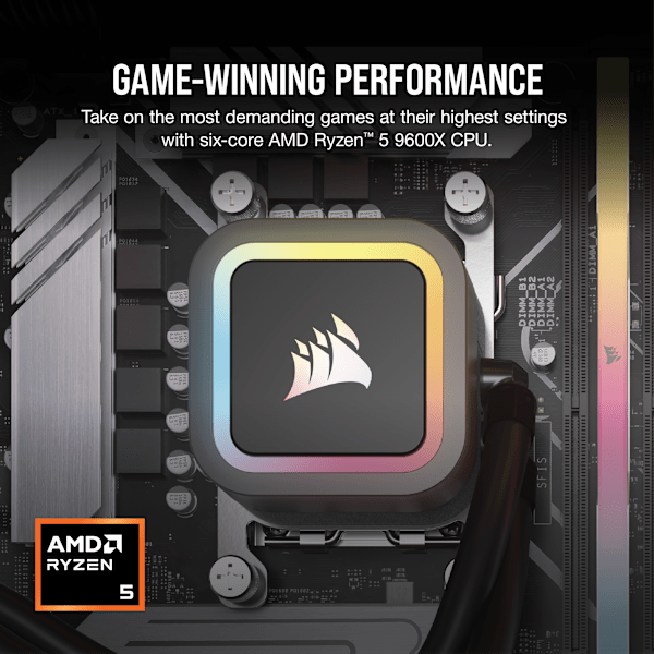 VENGEANCE a7400 Gaming PC: AMD Ryzen 5 9600X, GeForce RTX 4060, 32GB DDR5, 1TB M.2 SSD, Win11 Home (Certified Refurbished)