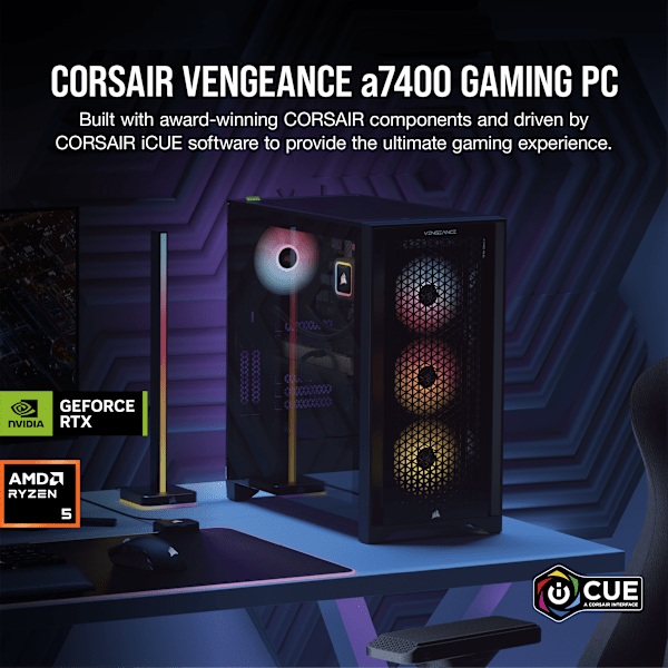VENGEANCE a7400 Gaming PC: AMD Ryzen 5 9600X, GeForce RTX 4060 Ti, 32GB DDR5, 1TB M.2 SSD, Win11 Home (Certified Refurbished)