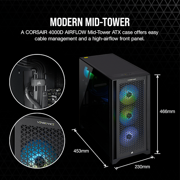 VENGEANCE a7400 Gaming PC: AMD Ryzen 5 9600X, GeForce RTX 4060 Ti, 32GB DDR5, 1TB M.2 SSD, Win11 Home (Certified Refurbished)