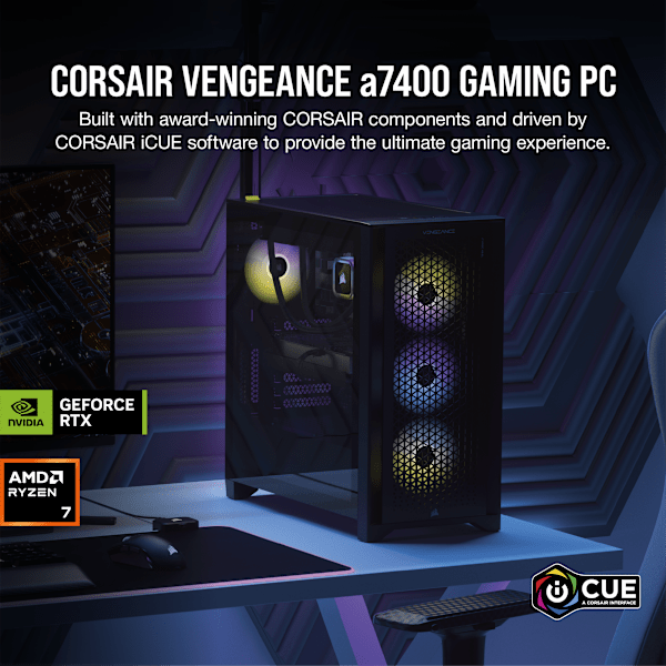 VENGEANCE a7400 Gaming PC: AMD Ryzen 7 9700X, GeForce RTX 4070 Ti Super, 32GB DDR5, 1TB M.2 SSD, Win11 Home (Certified Refurbished)