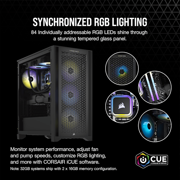 VENGEANCE a7400 Gaming PC: AMD Ryzen 7 9700X, GeForce RTX 4070 Ti Super, 32GB DDR5, 1TB M.2 SSD, Win11 Home (Certified Refurbished)