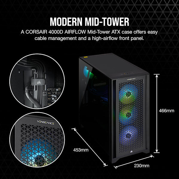 VENGEANCE a7400 Gaming PC: AMD Ryzen 7 9700X, GeForce RTX 4070 Ti Super, 32GB DDR5, 1TB M.2 SSD, Win11 Home (Certified Refurbished)